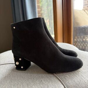 Kate Spade Elegant Black Ankle Boots with Pearl Detail